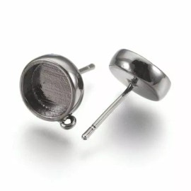 Unbranded 4 pcs. Gunmetal Earring Posts Studs Settings Bezels Cabochons Tacks 8mm