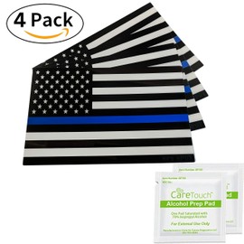 Thin Blue Line Black White and Blue Flag | Set of 4 | 4"x 2.5" | Decal Car Stickers American Flag Support Police and Law Enforcement UV Resistant Weatherproof Spy Spot