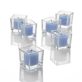 Richland Set of 72 Scented Blue Ocean Breeze Votive Candles and 72 Square Votive Holders