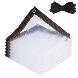 Bettinay 1M x 2M Clear Tarpaulin Waterproof Heavy Duty, Waterproof PE Transparent Tarpaulin with Eyelets and 10M Rope