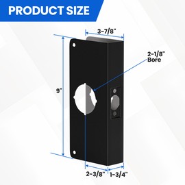 naubea Door Knob Reinforcement Plate, Matte Black, Fits 1-3/4" Doors, 2-3/8" Backset, Door Lock and Door Knob Cover Plate, Deadbolt Cover Plate Reinforce and Repair Wood or Metal Doors