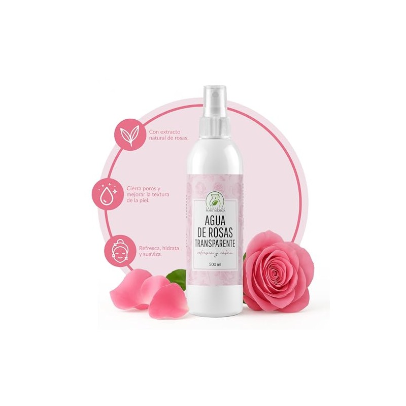 Agua De Rosas Transparente Hidratante Facial 500 Ml Productos Mart