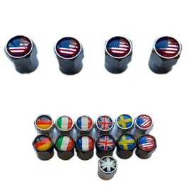 Roost Aluminum Tire Valve Cap Tire Wheel Rim Air Valve Cap French Flag German Flag British Flag French Car German Car British Car Volvo 4 Pieces (Sweden Flag Black)