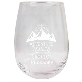 R and R Imports Crofton Nebraska Souvenir 15 oz Laser Engraved Stemless Wine Glass Adventure Awaits Design 2-Pack