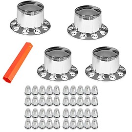GXYWADY Set of 4 Chrome Rear Wheel Axle Hub Cover Kit Replacement for 22.5 in & 24.5 in Semi Truck Wheel with 33mm Lug Nut Covers