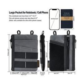 VIPERADE VE16 EDC Pouch Small EDC Organiser Tool Bag with 7 Pockets, EDC Organiser Bag for Men, Small Multitools Organiser Pouch with Velcro Area, Small EDC Pocket Pouch Grey