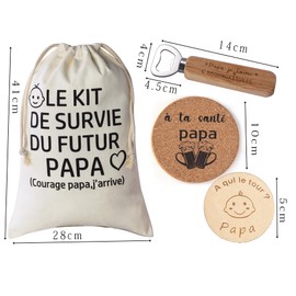 Father To Be Survival Kit - Dad To Be Bag with Decision Tag, Good For, Bottle Opener - Pregnancy Announcement - Birth Gift - Fill Bag