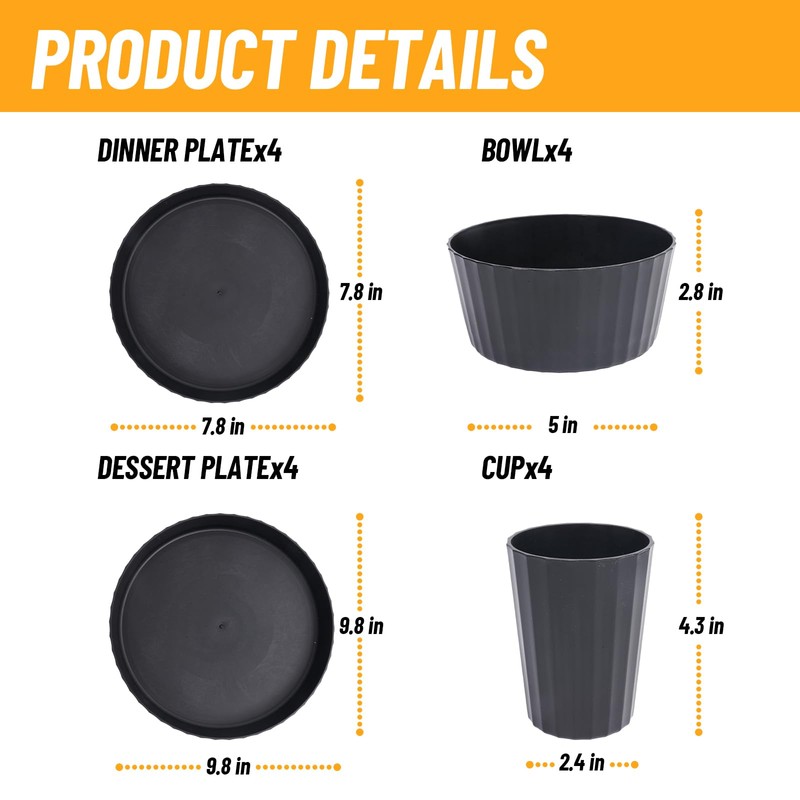 24Pcs Kitchen Plastic Wheat Straw Dinnerware Set,Dinnerware Sets for 6,Microwave