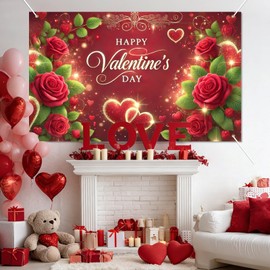 BlissYard - Fondo decorativo para el día de San Valentín, decoración de 71 x 43 pulgadas, diseño de fondo en forma de corazón, diseño de fondo rojo para fotografía