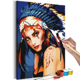 murando - Paint by Numbers Native American Face 40 x 60 cm Painting Set with Wooden Frame on Canvas for Adults Children Painting Hand-Painted Kit DIY Gift Decoration n-A-0300-d-a