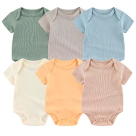 MAMIMAKA Unisex Baby Short Sleeve Bodysuits 6 Pack Baby Grow Cotton Vest Outfit, 9-12 Months