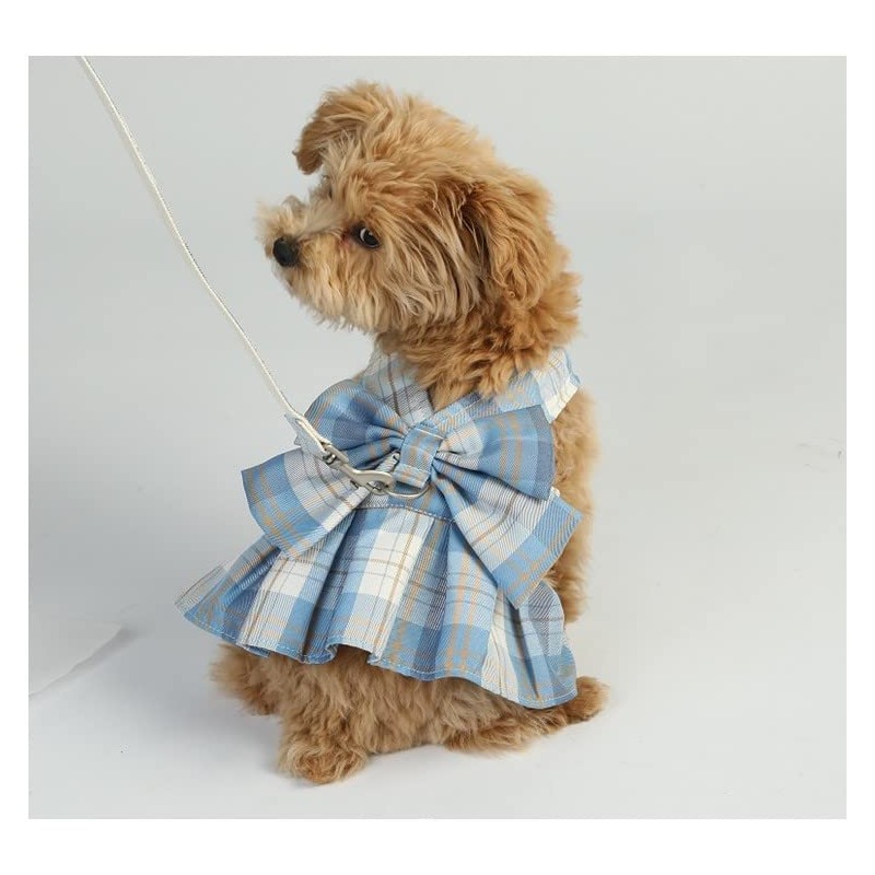 Aki Kumaya Dog Harness Lead Set with Ribbon Cute Plaid
