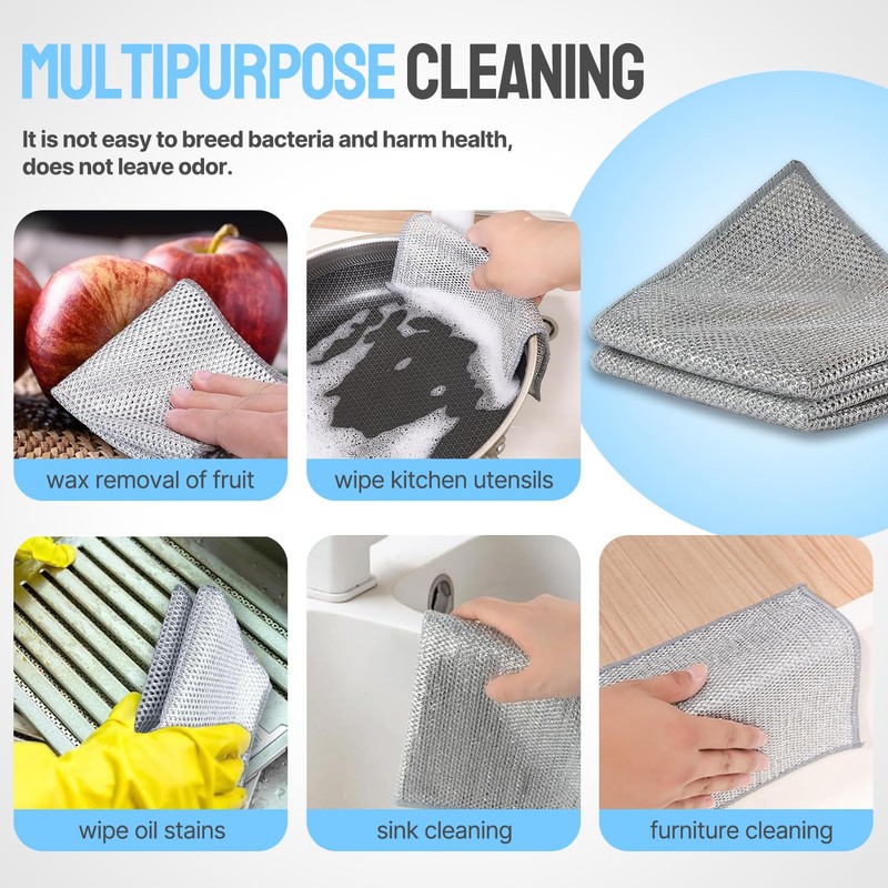 YIGAARUI Wire Dishwashing Cloth Non Scratch Dish Scrubbing Cloth，Multipurpose Wire