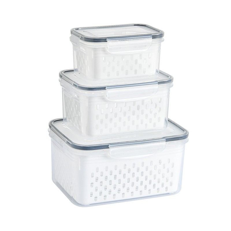 3pcs Drain Storage Basket Box Transparent Leakproof Food Storage Containers