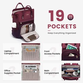LOVEVOOK Gradient Laptop Backpack for Women,17.3 Inch Work Computer Bakcpack Purse Laptop Bag With Anti-Theft Pocket,Waterproof Carry on Teacher College Backpack for Travel,Purple-Red