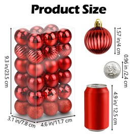 Mulaibdin Pack of 36 Christmas Baubles, Christmas Tree Baubles Plastic, Red, Matt & Glitter Christmas Tree Baubles Set, 4 cm Christmas Baubles Small, Christmas Decoration New Year Decoration