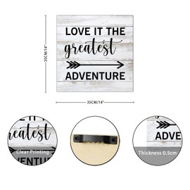 Love It The Greatest Adventure Wooden Sign Wall Plaque Quote Saying Wood Block Plaque Classic Wooden Wall Art Decorative for Home Restroom Bathroom Toilet Kitchen Housewarming Gift 14x14in