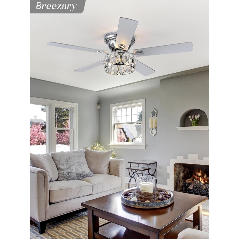 Breezary 52 inch Flush Mount Ceiling Fans with Lights Remote