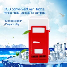 Mini refrigerador, 19.4 x 9 x 9 cm LED Mini refrigerador USB Refrigerador USB Bebidas Latas de bebidas Refrigerador y calentador para la oficina del automóvil o el hogar(Red)