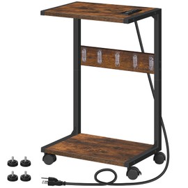 HOOBRO Computer Tower Stand, PC Stand with Charging Station, 2-Tier PC Tower Stand with Locking Caster Wheels, CPU Stand Fits Most PCs, PC Stand for Floor, for Home Office Rustic Brown BF01UCJ01G1