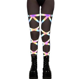 Reflective Rave Leg Wrap for Women - Adjustable Holographic Glow Straps Music Party Accessories EDC Concert Outfits(ReflectiveRainbow,O,1332a)