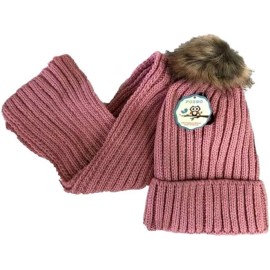 Foemo Kid's Winter Knitted Pom Beanie Scarf and Hat Set - Pink