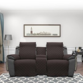 Easy-Going Loveseat Recliner Cover with Console, Reversible Couch Cover for Living Room, Split Sofa Cover for Each Seat with Elastic Straps for Kids, Dogs, Pets(2 Seater, Chocolate/Beige)