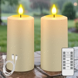 SoulBay USB-C Rechargeable Flameless LED Candles (2-Pack) - IP64 Waterproof Outdoor Flickering Pillar Candles with Remote, Dimmable, Timer - Ideal for Patio, Weddings, Room & Home Decor (2.75"x5.1")