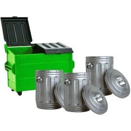 Figures Toy Company Green Dumpster & 3 Silver Trash Cans For WWE & AEW Wrestling Action Figures