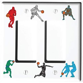 Basketball Light Switch Plate and Outlet Covers Basketball Sports Children's Room Wall Decor (Double Rocker/GFCI)