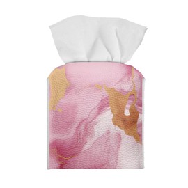 Tutolipy Tissue Box Cover Decorative Holder PU Leather Square Novelty Case Dispenser for End Table, Office Desk, Nightstand, Home Decoration, Pink Marble