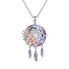 MBSUUH Dream Catcher Crystal Pendant Flower Urn Necklace Jewelry 925 Sterling Silver Keepsake Cremation Necklaces for Human Pet Ashes for Women(Purple)