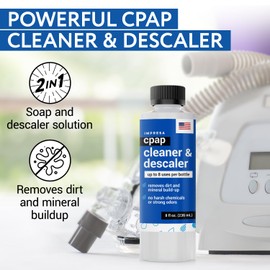IMPRESA CPAP Cleaning Solution - 2-Pack, 8 Fl Oz Bottles - Residue-Free Citric Acid Descaler - Safe Plastic Component & Sleep System Cleaner - Travel-Friendly Pack
