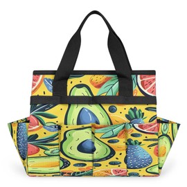 Avocado Strawberry Blueberry Garden Tool Bag Waterproof Garden Tool Storage Bag Heavy Duty Oxford Gardening Tool Bag with Handle & 10 Pockets for Men Women Outdoor Garden Lawn Yard