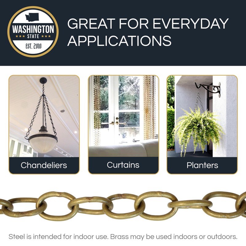 RCH Hardware CH-42W-AB-3 | Decorative Solid Brass Chain for Hanging,