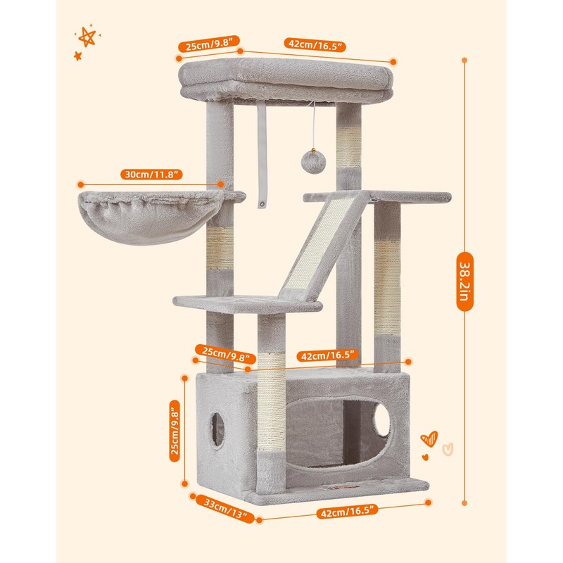Taoqimiao Cat Tree,38.2-Inch Cat Tower for Indoor Cats,Suitable for Kittens