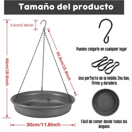 Ukipos Comedero para Aves Colgante, Bebedero para Pájaros, Comedero para Pájaros, Bandeja Colgante de Baño de Pájaros, Charola Colgante para Baño de Aves de 11.8 Pulgadas.