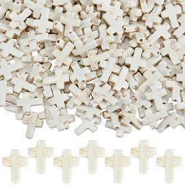 LEGENTLISUR 300 Pcs Beige Synthetic Turquoise Cross Beads in Bulk Mini Gemstone Beads Cross Charms for Jewelry Making for Bracelet Necklace Handicraft Making