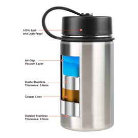 Tahoe Trails 12 oz Double Wall Vacuum Insulated Stainless Steel Water Bottle, Mango