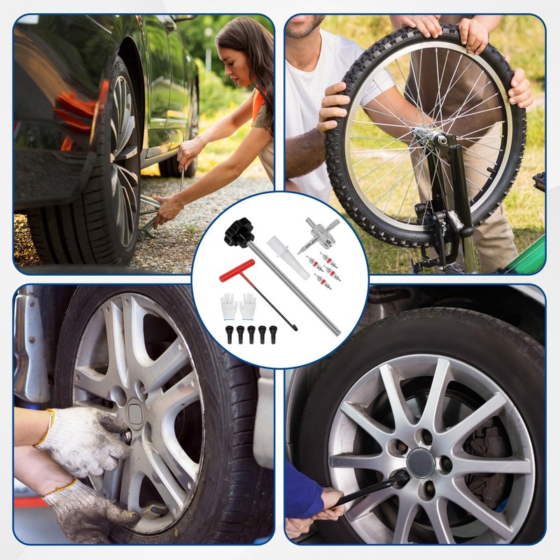 Quick Change Tire Valve Tool Kit, 4-Way Tire Valve Stem