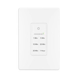 BN-LINK Countdown Timer Switch for Exhaust Fan, Bathroom Fan Light Switch Timer 1-5-10-20-30-60mins, Neutral Wire Required, Free Wall Plate, White