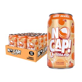 No Cap! Tangy Orange Prebiotic & Postbiotic Soda, Healthy Soda Alternative, Zero Sugar, Low Calorie, Caffeine Free, Vegan, Gluten Free, 5G Fiber, Postbiotics for Gut Health, 16 Oz Cans, 12 Pack