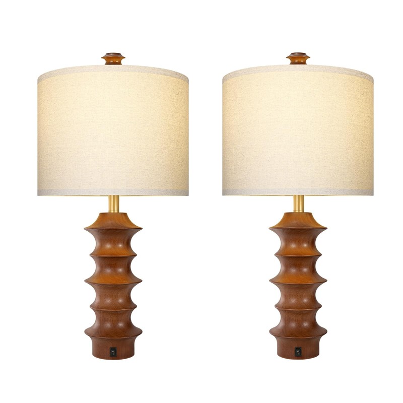 Scenekoy Wood Table Lamp Set of 2, 3-Way Dimmable Table
