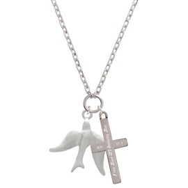 Delight Jewelry Silvertone 3-D Dove - Everlasting Love Engraved Cross Zoey Necklace, 28"