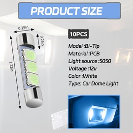 ongfuwu 10PCS 28mm 29mm LED Light Bulb, 6612F 6614F 6641 Festoon LED Car Bulb Replacement for Vanity Mirror Light Sun Visor Light Reading Light Roof Light, 5050-3SMD, 6000K Ice Blue