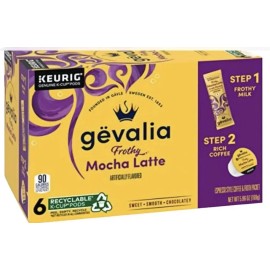 Gevalia Frothy 2-Step Mocha Latte Espresso K-Cup Coffee Pods & Froth Packets-6ct