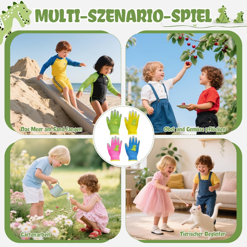 BORISCA Children's Garden Gloves, Work Gloves with Dinosaur Pattern in