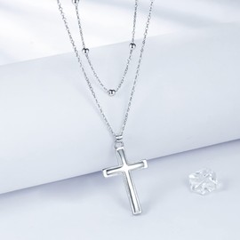REIOT Cross Necklace for Women, 925 Sterling Silver Layered Necklace, Christmas Mother's Day Birthday Gift 45+5 cm.