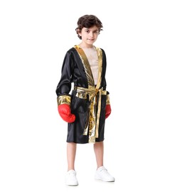 Colorful House Boxing Costume for Boys Hooded Robe with Short Jumpsuit Cosplay Boxer(S,Black)