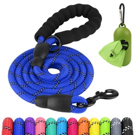 Joytale 6/5/4 FT Leashes for Small Medium Breed Dogs, Heavy Duty Nylon Braided Rope Dog Leash, Comfortable Padded Handle Strong Leashes with Poop Bags and Dispenser, Navyblue, 6'×3/8''